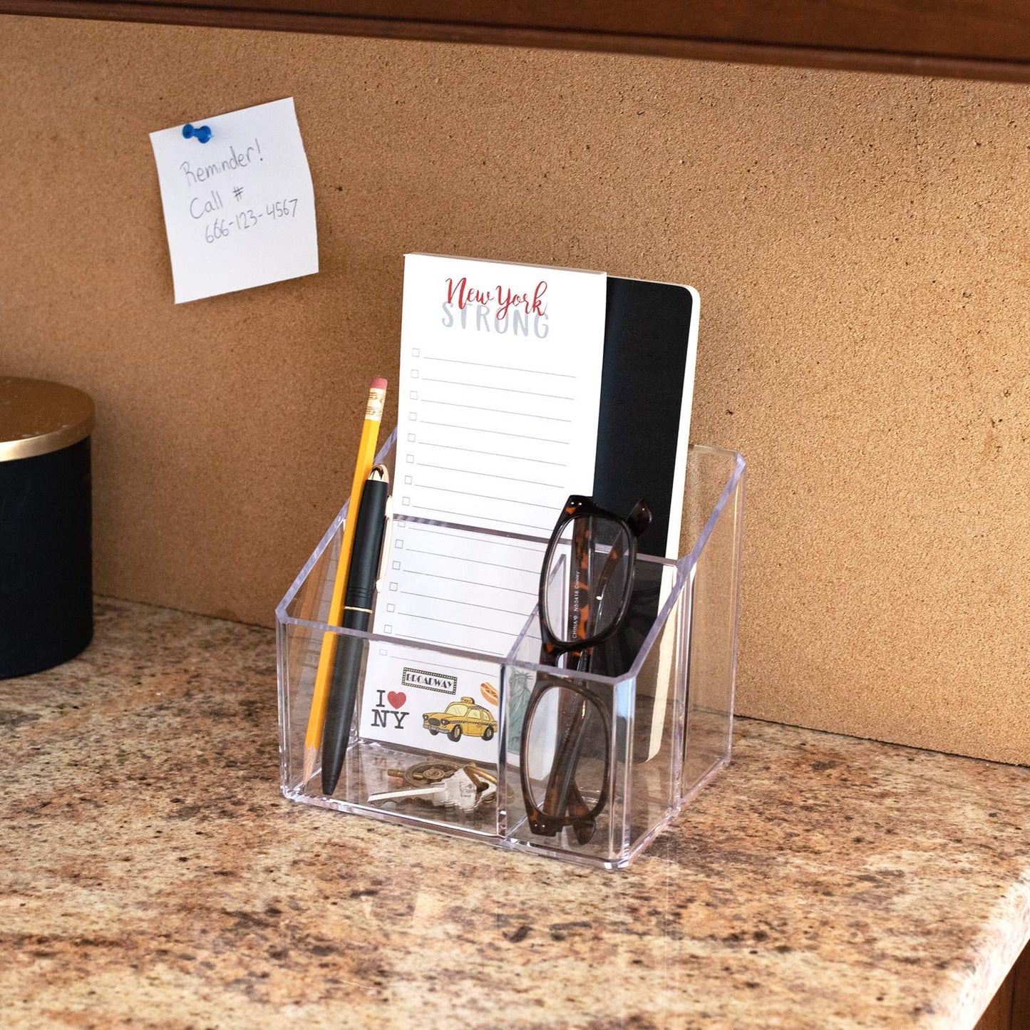 Isaac Jacobs Clear Acrylic 3-Compartment Organizer, Remote Holder & Multi-Functional Makeup, Brush, Pen & Pencil Storage Solution, for The Home, Bathroom, Office, Child’s Desk (3-Section, Clear)