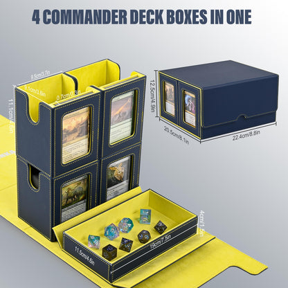 Kabinka Deck Box for MTG with Commander Display, 3 in 1 Trading Card Storage Box Fit 200 Double-sleeved Cards, Removable Deck Case for TCG/Sports Cards with 2 Magnetic Card Holders (Blue Yellow)