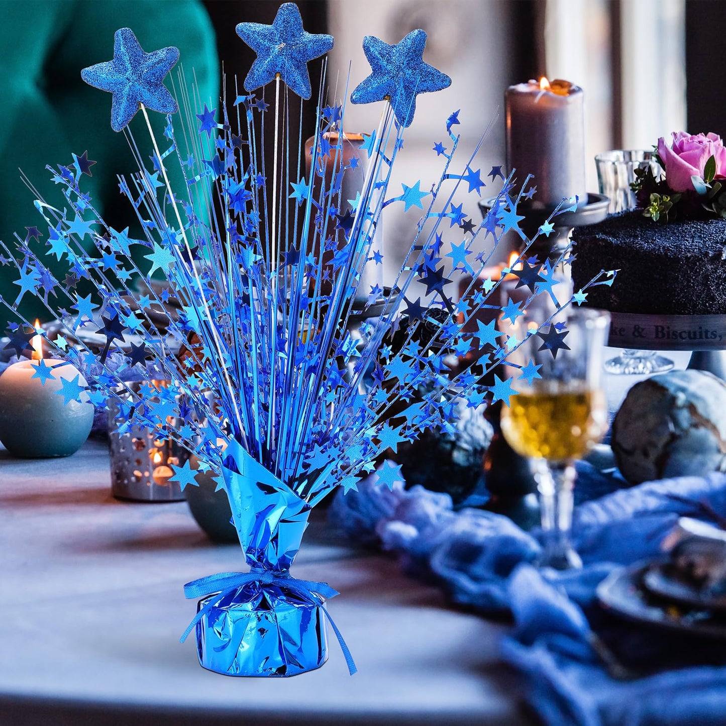 Wenqik 6 Pcs Metallic Foil Spray Centerpiece Star Table Party Decoration Burst Centerpieces Table Decor for Party Birthday Wedding Anniversary Memorial Dining Graduation Holiday Supplies(Blue)