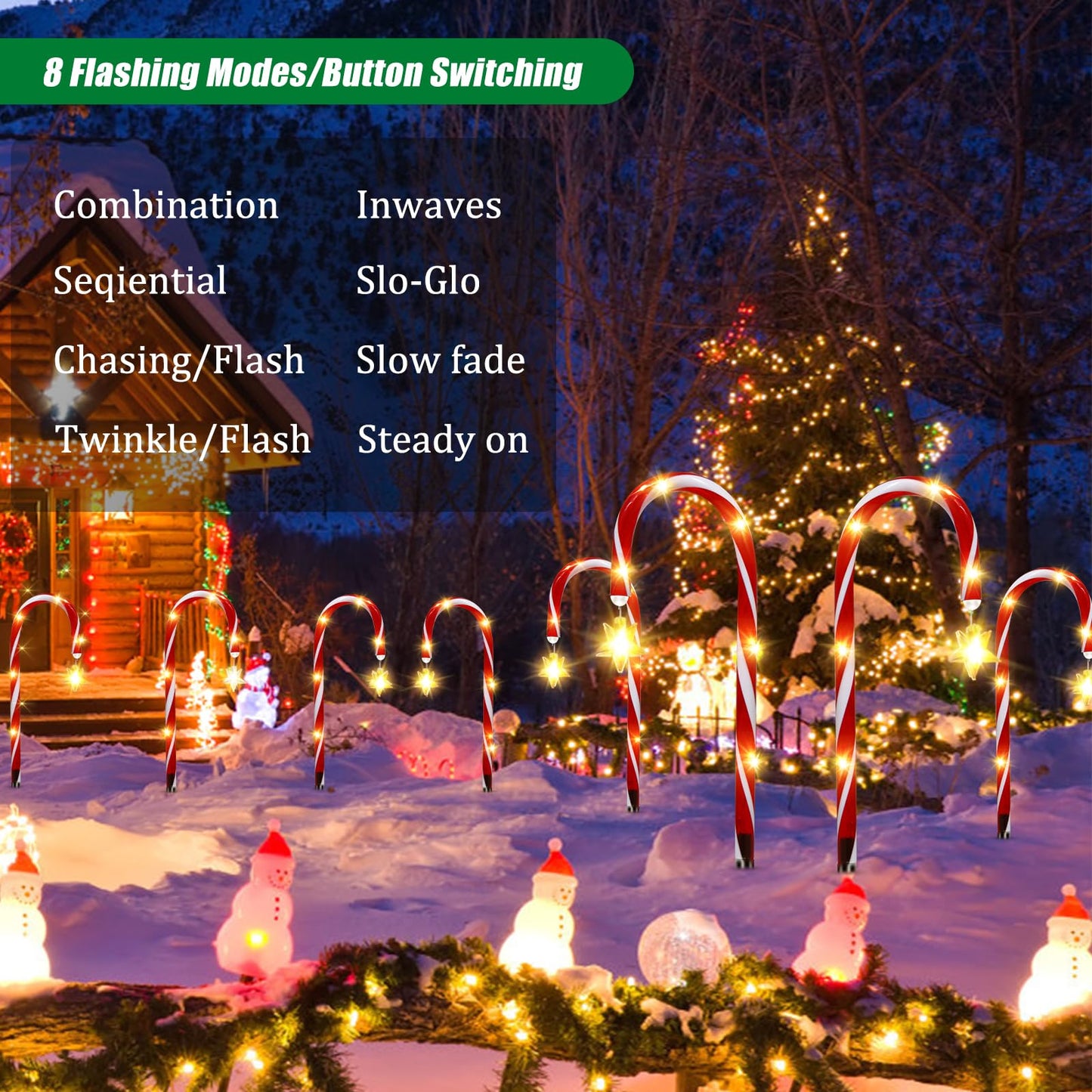 12 Pack Outdoor Christmas Decorations Solar Candy Cane Lights Solar Christmas Pathway Lights Outdoor Waterproof with Star & Bright LED 8 Modes Xmas Decorations for Outside Yard Garden