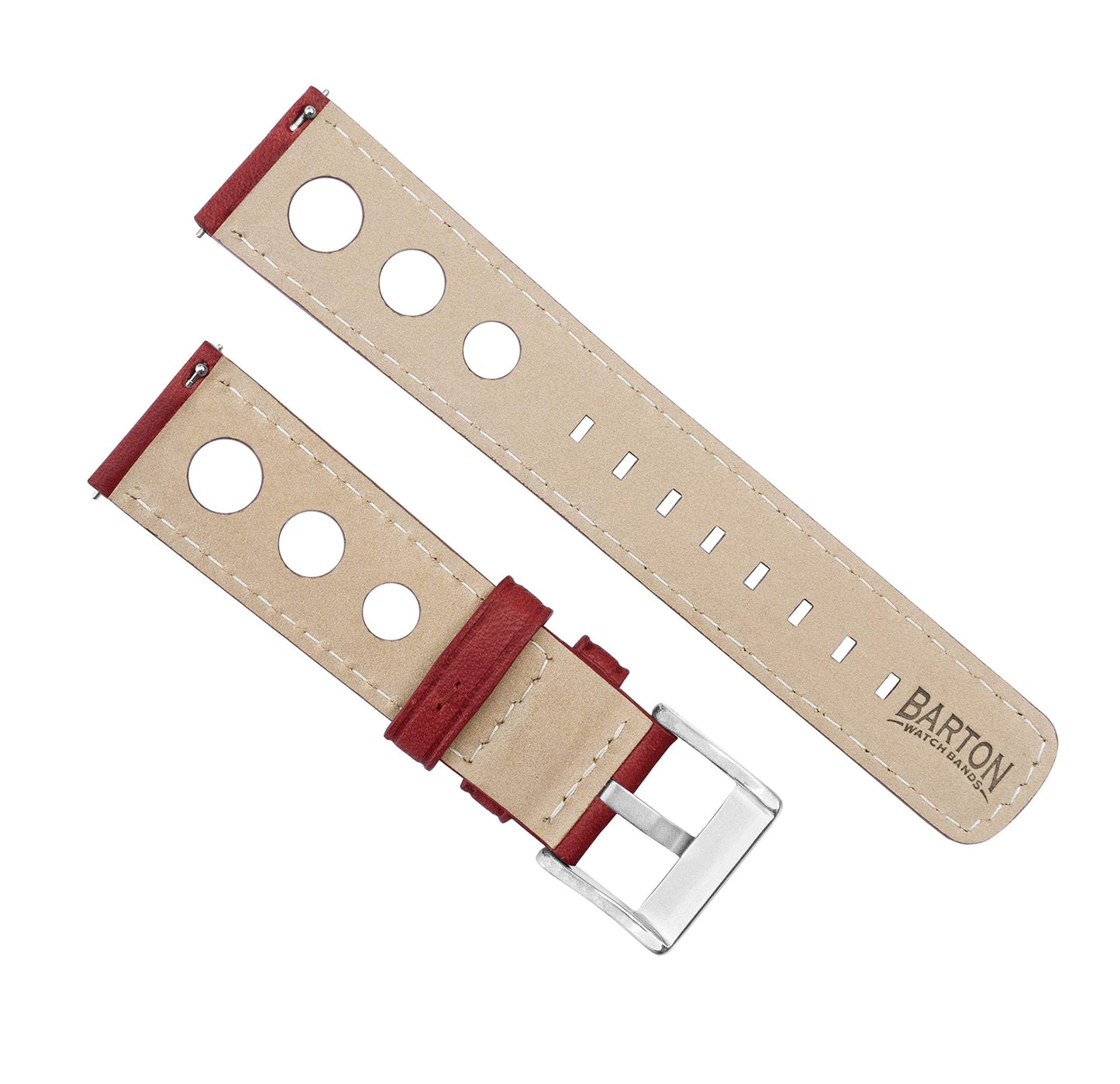 BARTON WATCH BANDS, 22mm Red - Rally Horween Leather Watch Bands - Integrated quick release spring bars- 316L stainless steel- Choose Strap Color & Width