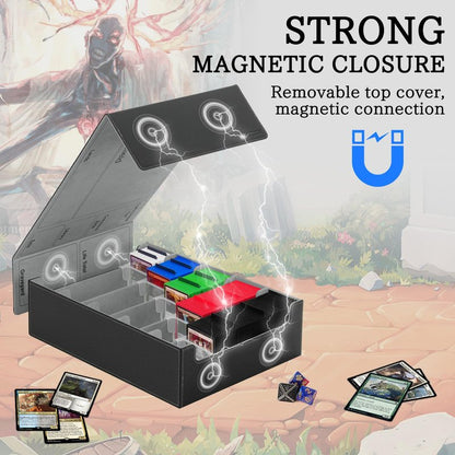 5 Row Trading Card Storage Box, 3800+Bulk Card Organizer Box with 20 Dividers & 5 Supporters, Graded Card Deck Box for YuGiOh, MTG, TCG Black/Grey