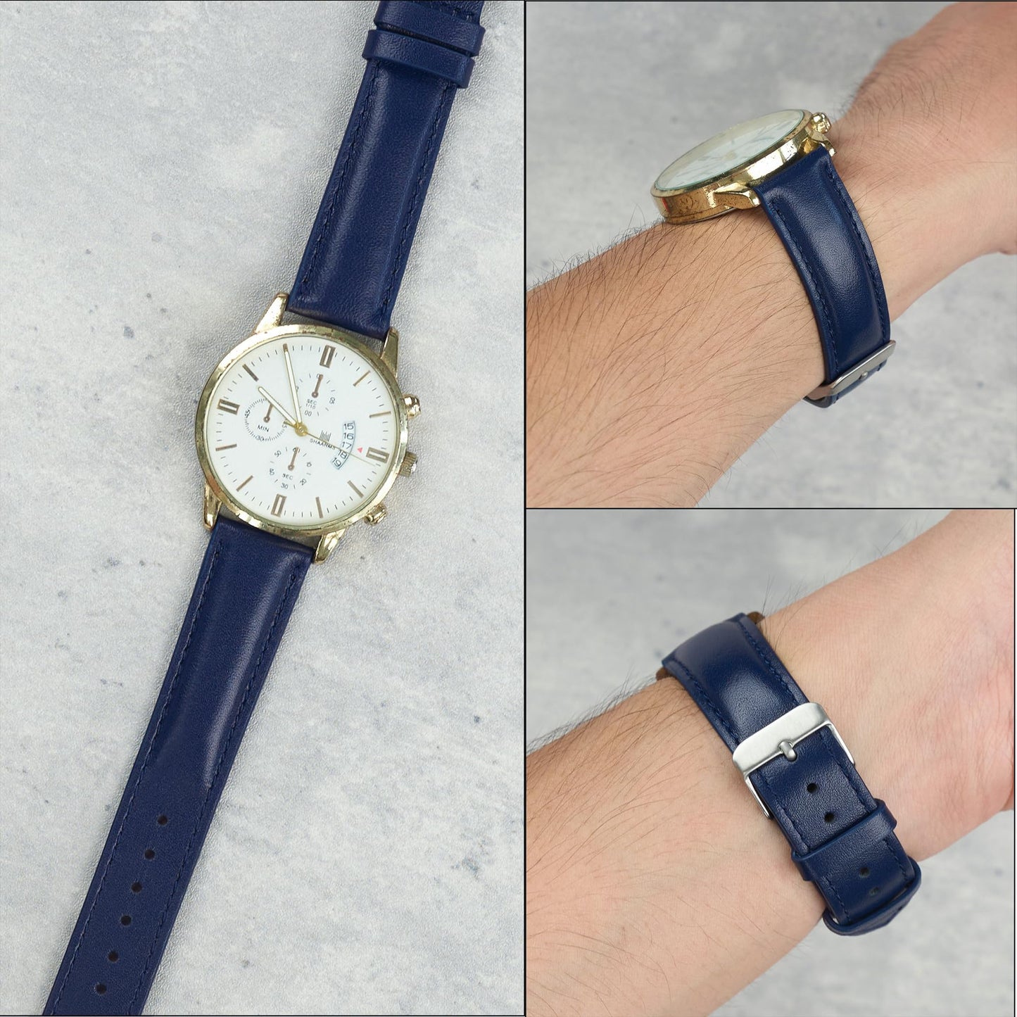 vinacreations 20mm Vintage Blue Leather Watch Band Men Quick Release Replacement Strap Soft Handmade Wristband Stainless Steel Buckle, Christmas Father's Gift for Dad Son Husband DH-204-20MM