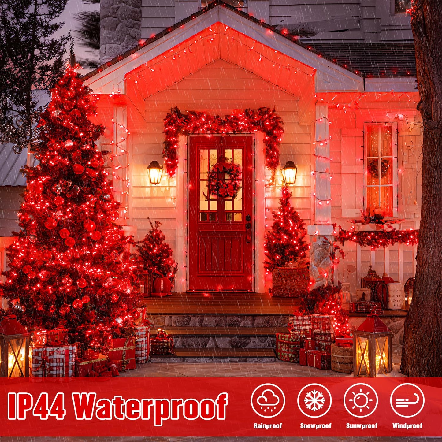 JMEXSUSS 2 Pack 100 LED Red Christmas Lights for Valentines, Each 33 FT Christmas Lights Battery Operated, Red Battery Light Indoor Outdoor Waterproof for Tree House Valentines Porch Yard Decor