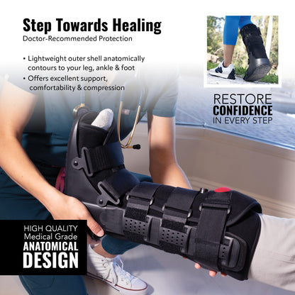 Rapid Recover Tall Walking Boot, Fracture Boot, Medical Grade Foot Brace for Fractures, Ankle Boot & Brace, Adjustable Air Pump, Sprain & Injury Recovery, Post Op Shoe for Injured Foot, Medium
