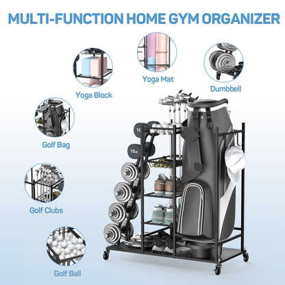 PLKOW Weight Rack for Dumbbells, Home Gym Storage for Dumbbells Yoga Mat Kettlebells and Gym Equipment, Golf Bag Organizer Dumbbell Rack for Garage, Home Gym