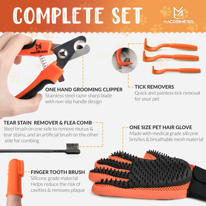 Pet Grooming Hammock for Nail Trimming - Complete Groomers Helper Set for Pet - Dog Grooming Hammock with Hook - Cat Nail Clipper - Dog Hammock for Nail Clipping (L, Orange with black paws)