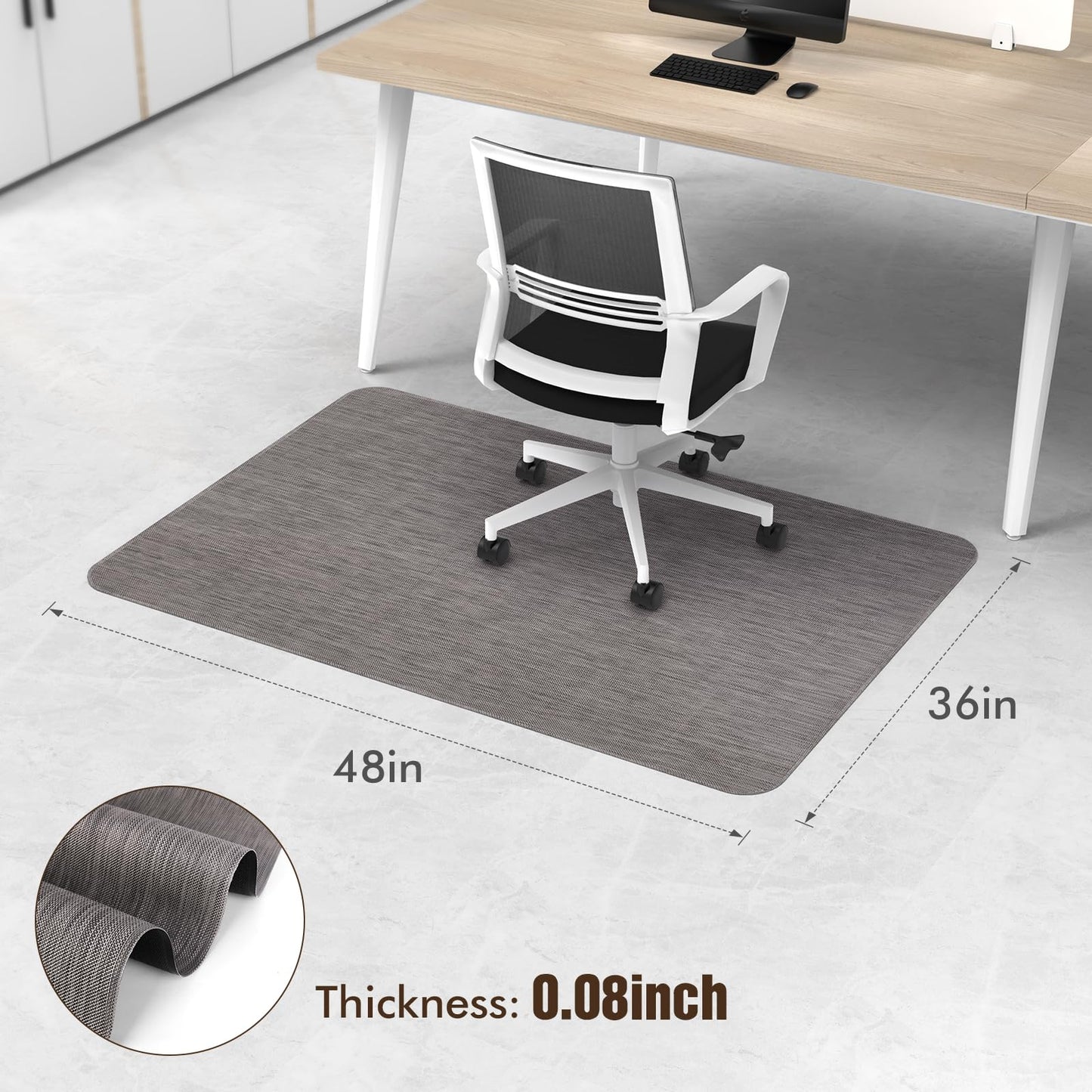 Blvornl Office Chair Mat for Hardwood Floor, 36" x 48" Desk Computer Chair Mat for Hard Wood and Tile Floor, Large Anti-Slip Hard Floor Protector Rolling Chair Mat, PVC Mat Desk Rug for Office Home