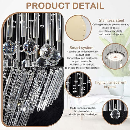 Flashing God D48''X H120''High Ceiling Chandelier Crystal Raindrop Gold Chandeliers Large Villa Chandelier Entrance Foyer Hight Ceiling Lighting LED Dimmable 2700K-4500K-6000K 24 LED Bulbs Include