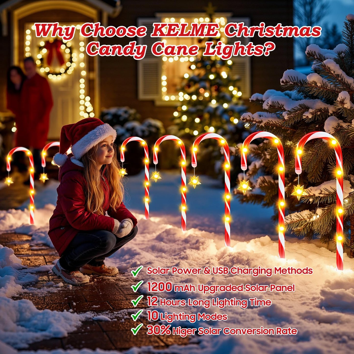 24 Pack Upgraded Solar Candy Cane Lights Outdoor, Christmas Decorations Outdoor Solar Christmas Pathway Lights Waterproof with USB Charging 10 Modes for Yard Garden Lawn Path Walkway Party Xmas Decor