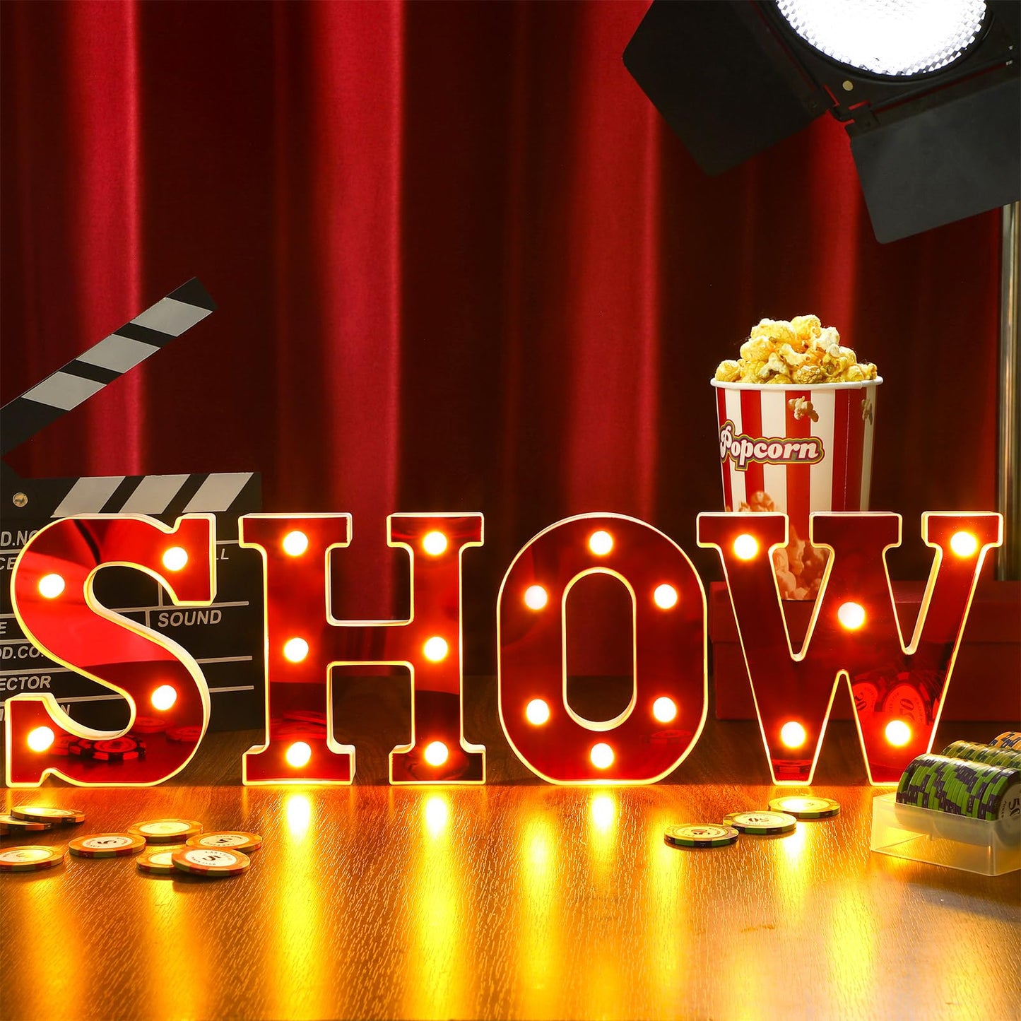 Aurelema Show 6.3" Light up Letters Sign Party Decorations Battery Powered Marquee Lighted Sign LED Alphabet Letter Lights for Night Party Tabletop Decor Supplies
