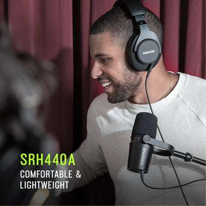 Shure SRH440A Professional Over-Ear Wired Studio Headphones – Monitoring & Recording Headphones with Enhanced Frequency Response, Adjustable & Collapsible Design, Works with All Audio Devices, Black
