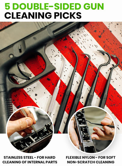 Bore Cleaner Gun Cleaning Kit for 12Ga / 5.56 / 9mm Gun Cleaning Snake, Gun Cleaning Supplies Incl. 1.69oz Clp Gun Cleaning Oil, Gun Cleaning Patches, Gun Cleaning Swabs, Gun Brushes, Cleaning Picks