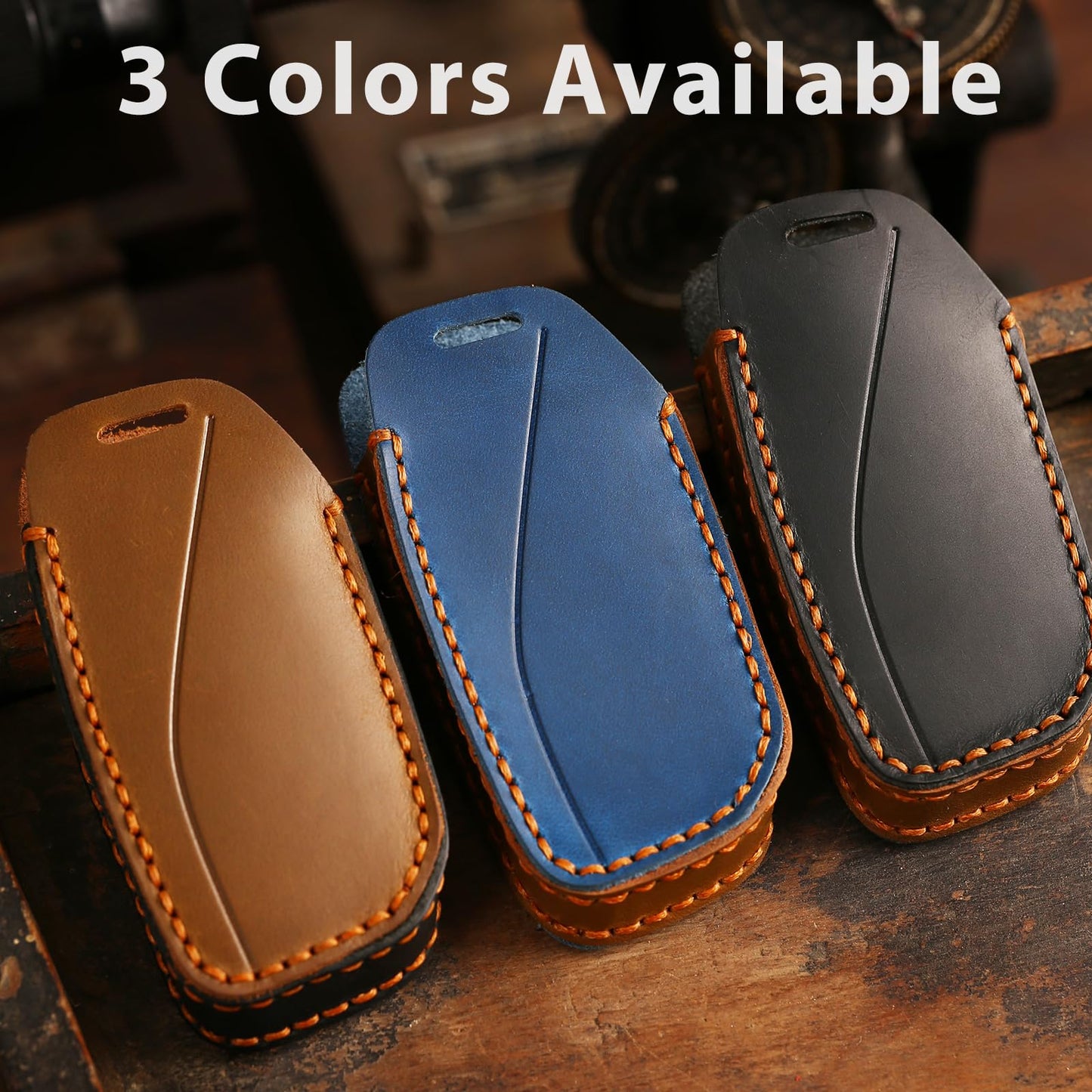 OLLEN Screws-Free Genuine Leather Key Fob Cover Fit for BMW 2023-2025~up New 5/7 Series 740i 760i X1 X2 X3 X5 X6 X7 XM IX IX3 I5 I7 etc, with Key Ring, Black