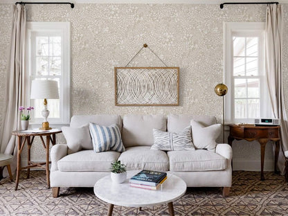 Heroad Peel and Stick Wallpaper Boho Beige Contact Paper Floral Wall Paper Removable Self Adhesive Wallpaper for Cabinet Bedroom Living Room Entryway Walls Bathroom Waterproof Vinyl Roll 17.3''x78.7''
