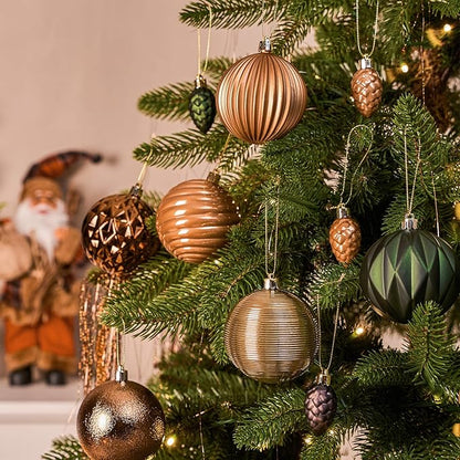 JORNOY Earth Tone Christmas Tree Ornaments - 3.12inch/80mm Shatterproof Ornaments for Christmas Tree Set Plastic Decorative Hanging Balls Ornaments for Xmas Tree Decorations, 32ct (Earth Tone)