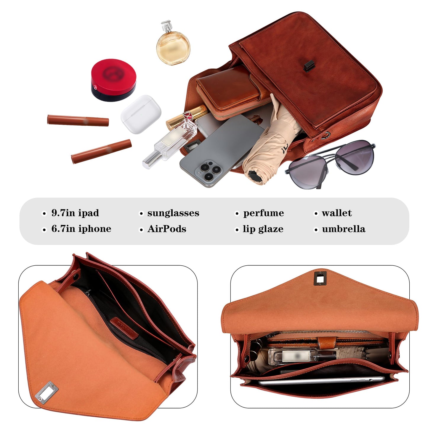 HESHE Leather Purses for Women Shoulder Handbags Satchel Hobo Crossbody Purse Tote Top Handle Bags (Brown)