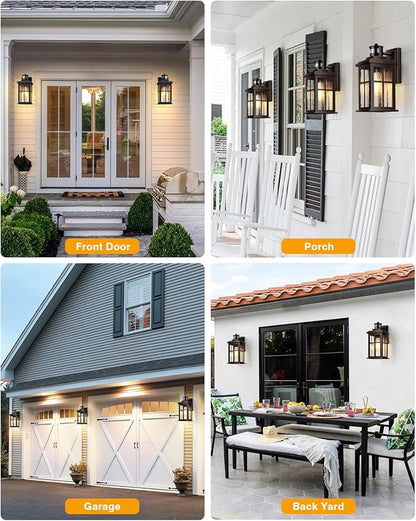 VIANIS Farmhouse Motion Sensor Outdoor Porch Lights for House, Oil Rubbed Bronze Gold Trim Dusk to Dawn Exterior Lighting Fixtures Wall Mount for Garage, Anti-Rust Outside Wall Sconces for Patio