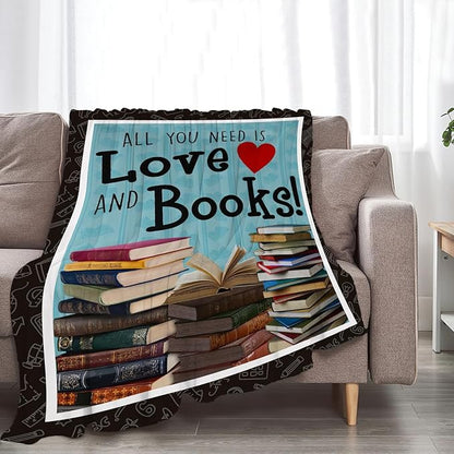 Book Blanket Decor Gifts for Book Lover Flannel Fleece Fuzzy Reading Throw Blanket Soft Warm Cozy Plush Book Blanket for Bed Couch Living Room Stuffed Decoration for Kids Adult 80"x60"