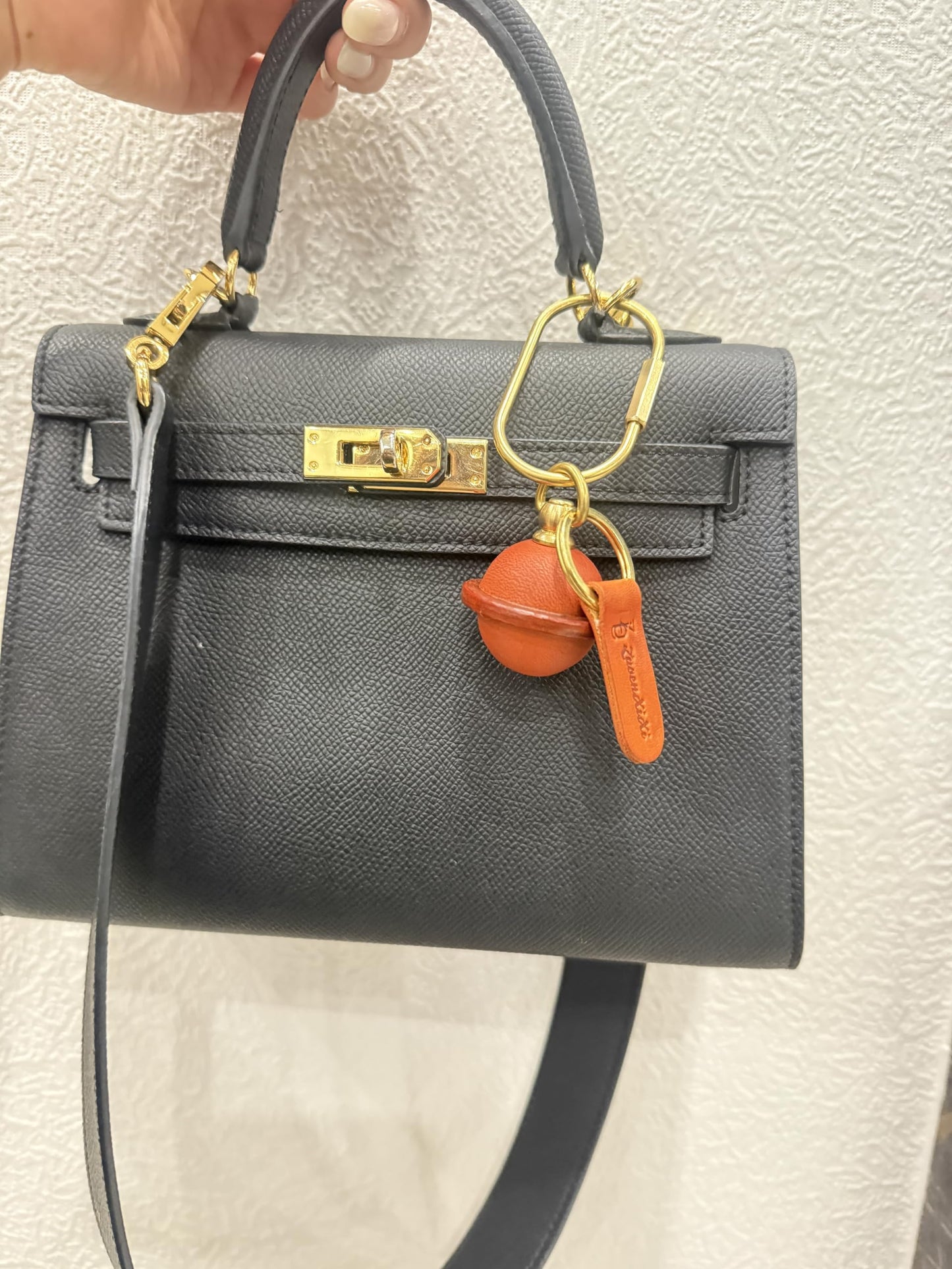 ZuoenXiXi Genuine Leather Saturn Bag Charm 3D Handmade Planet Bell Keychain, Luxury Handbag & Purse Accessory, Key Fob (yellow)