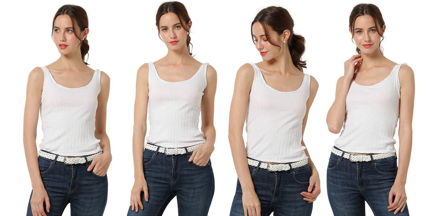 Falari Women's Leather Braided Belt 6007 - White-S