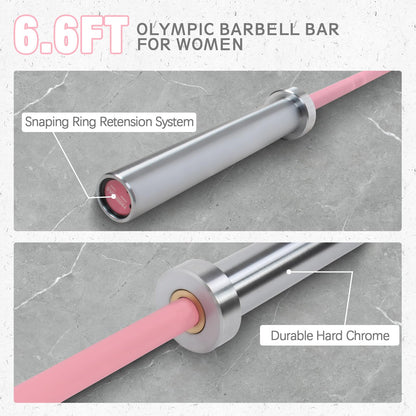 PROOFGOLD 6.6ft Olympic Barbell Bar,35Lb(15kg) Womens Barbell,Bench Press Bar for Squats and Deadlifts,2 Inch Olympic Weight Bar for Home Gym,500LB,Silver&Pink