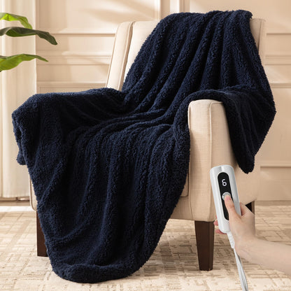 Heated Throw Blanket Double Sided Sherpa, Soft Heating Electric Blanket for Bed, Automatic Safety System, 6 Heating Levels & 4 Hours Auto-Off, 50"x60" Arctic Grey