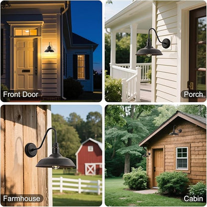 14in Outdoor Gooseneck Barn Light for Garage, 2 Pack Bronze Exterior Wall Lights Fixture for Porch, Outside Farmhouse Wall Sconce for Patio, Cabin, Entryway