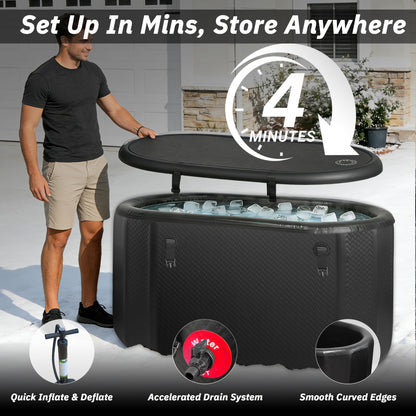 500L Portable Ice Bath Tub with Lid, Large Oval Cold Plunge Tub for Athletes Recovery & Therapy, Durable Inflatable Ice Bath for Full Body Immersion, Professional Cold Tank for Indoor Outdoor Use