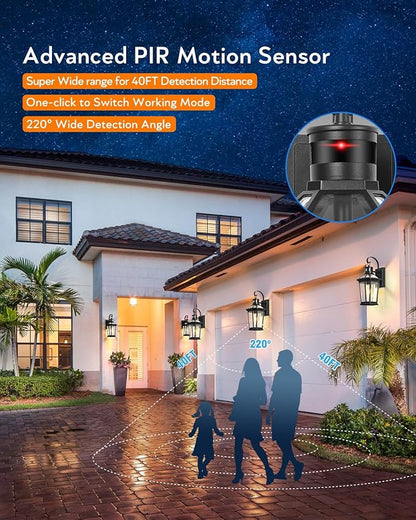 VIANIS Motion Sensor Outdoor Wall Lantern, Black Waterproof Dusk to Dawn LED Exterior Wall Sconce, Anti-Rust Aluminum Modern Outside Porch Light Wall Mount for House, Garage, Entryway 2 Pack