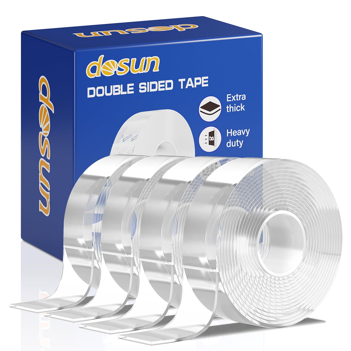 dosun Double Sided Tape Heavy Duty(4 Rolls, Total 40 FT), Sided Nano Tape, Strong Double Sided Tape for Walls, Used for Carpet, Poster, Picture Hanging, Outdoor Multifunctional Mounting Tape