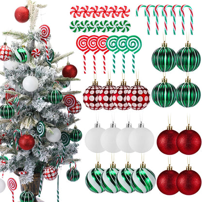 Liliful 66 Pcs Classic Red White Green Christmas Ball Ornaments Decor and Candy Canes Xmas Tree Decorations for Christmas Tree Hanging Decor Candy Lollipop Craft Xmas Party Supplies(Red Green White)
