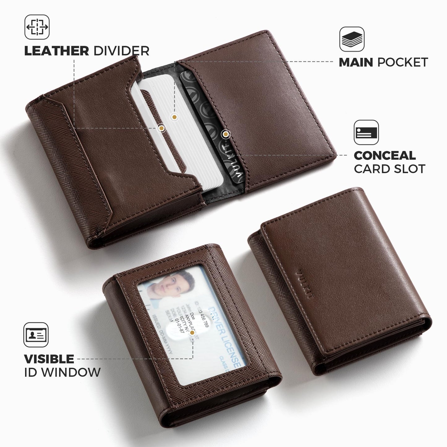 VULKIT Business Card Holder Premium Leather RFID Blocking Card Case With ID Window Magnetic Closure Holds Up to 40 Business Cards