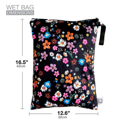 FLOCK THREE Washable and Reusable Wet Bag Diaper Bag Water Resistant Swimming Bag Pouch, Yoga Gym Bag Floral Print, 12.6'' x 16.5''