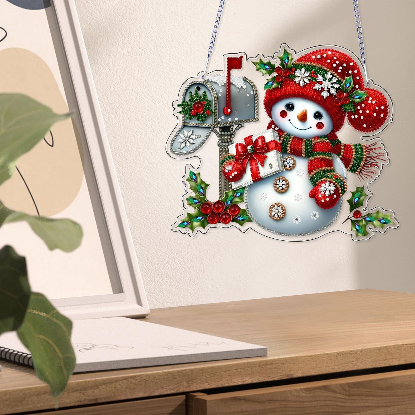 VODAPYC Christmas Diamond Art Hanging Kits for Adults, DIY Special Shaped Diamonds Painting Window Pendant Ornament for Home Decor (Snowman-3)
