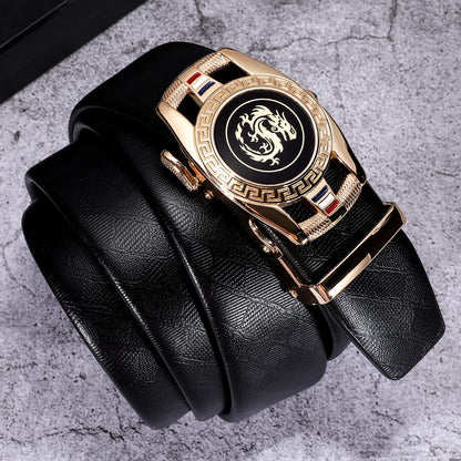 Dubulle Ratchet Belt Gold Dragon Sign Fashion Automatic Buckle Adjustable sliding Ratchet Strap Business Wedding Trim to Fit