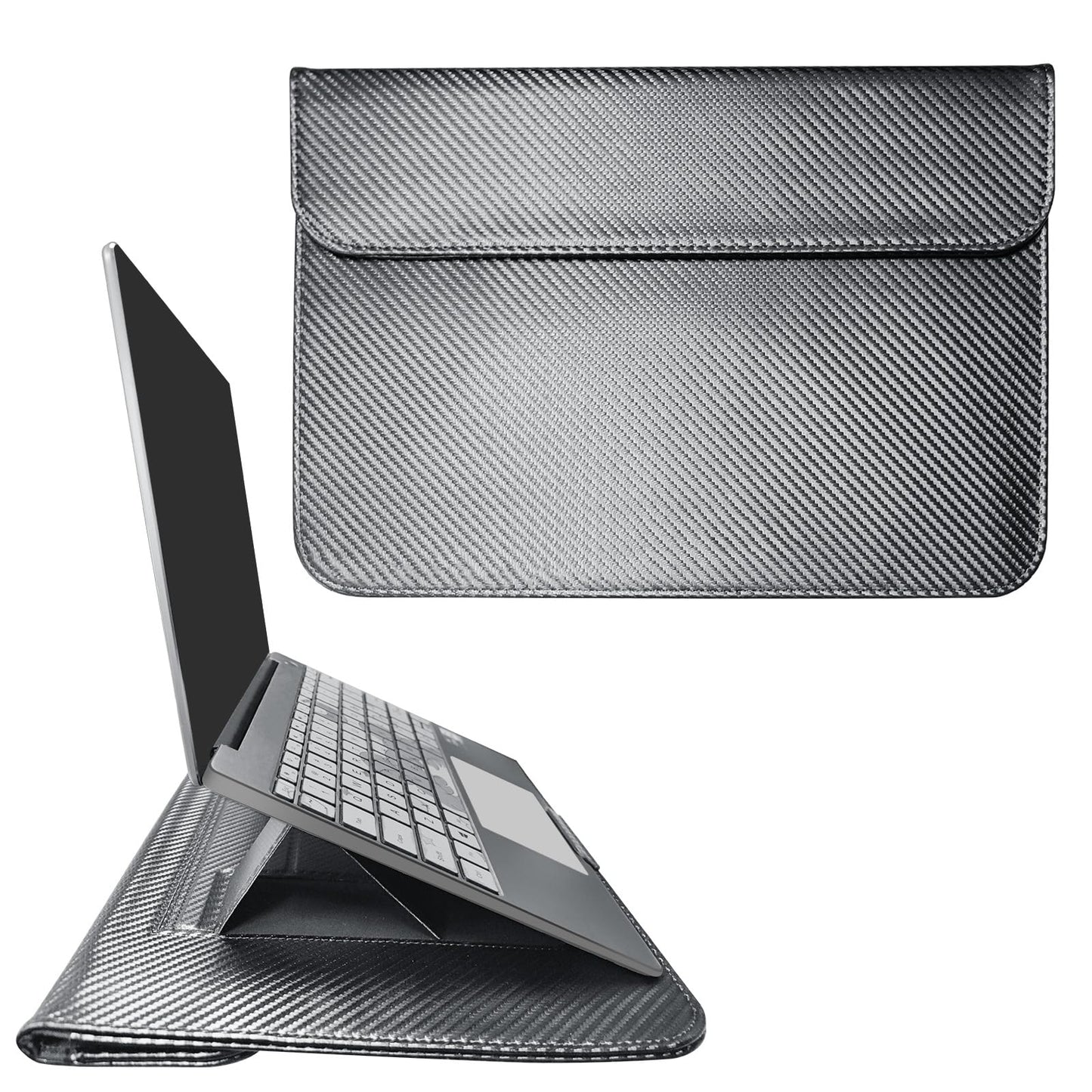 JXE JXO Faraday Bag for Laptops & Tablets, 14 Inch Laptop Sleeve Case with Laptop Stand, 2 Stand Modes, Slim Waterproof PU Leather Sleeve Cover Anti-Tracking Signal Blocking Pouch, Grey
