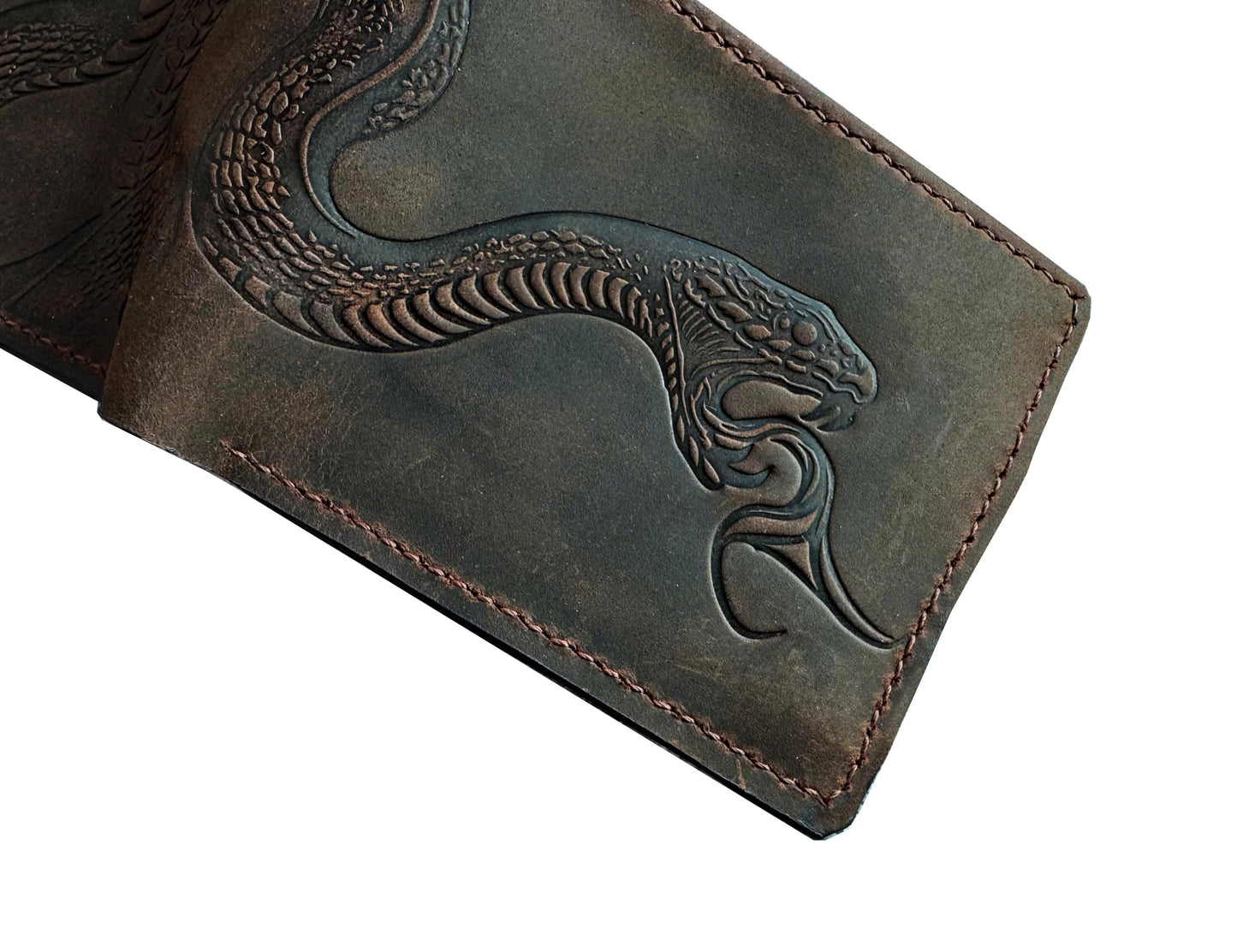 Mayan Corner - Authentical handcrafted wallet, bifold distressed leather gift, ID card wallet for dad - Snake