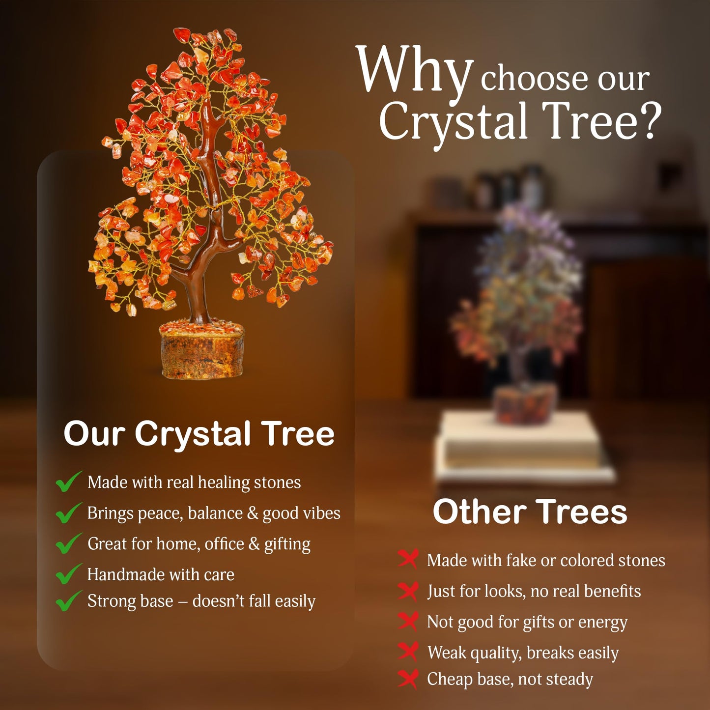 YATSKIA Carnelian Crystal Gem Tree, Stone Tree, Wealth Stones and Crystals, Crystal Tree for Positive Energy, Home Decor Gifts Money Tree Feng Shui
