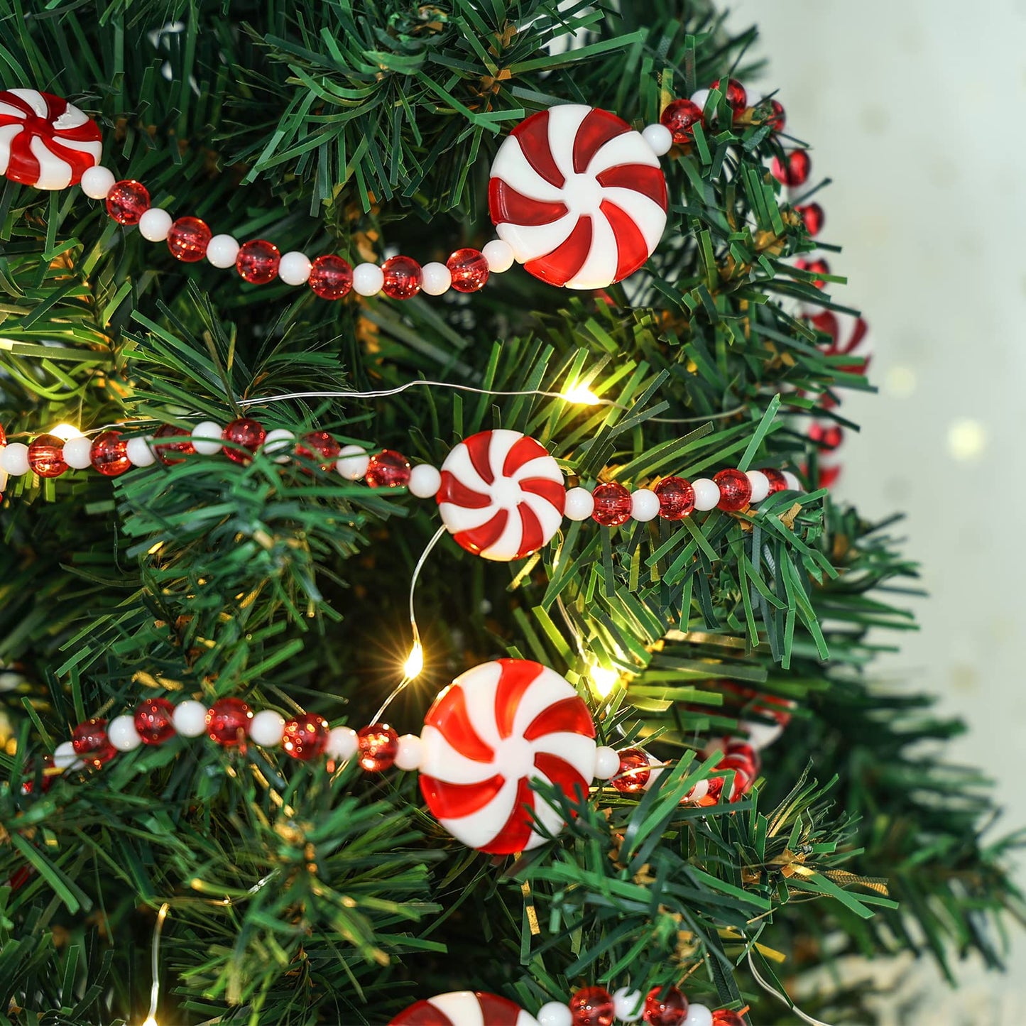 TFTAFAN 29.5ft Plastic Christmas Candy Cane Garland, Red & White, 21pcs, 354in, Artificial, Non-Lighted, Ideal for Christmas Tree, Fireplace, Indoor Decor