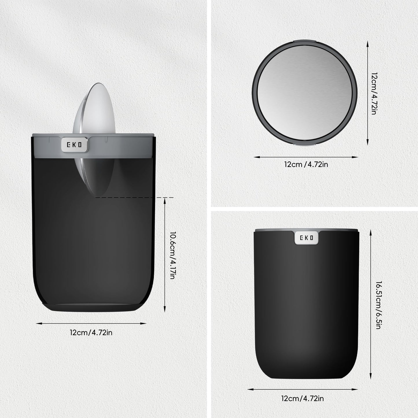 EKO Fandy 0.4 Gal/1.5L Mini Tabletop Trash Bin with Swing-Lid, Desktop Trash Can for Bathroom Countertop, Vanity, Coffee or Office, Small Garbage Bin (Black)