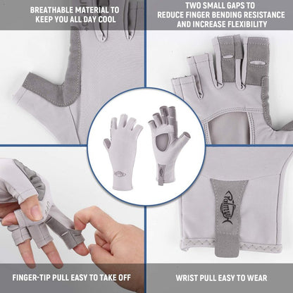 Palmyth UV Protection Fishing Fingerless Gloves UPF50+ Sun Gloves Men Women for Kayaking, Hiking, Paddling, Driving, Canoeing, Rowing (Air Light Gray, Medium)