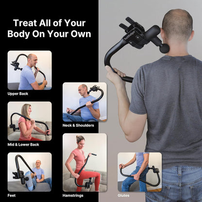 BackBadger Percussive Massage Gun Holder for Back, Compatible with Most Massage Guns, for Hard to Reach Areas - Black