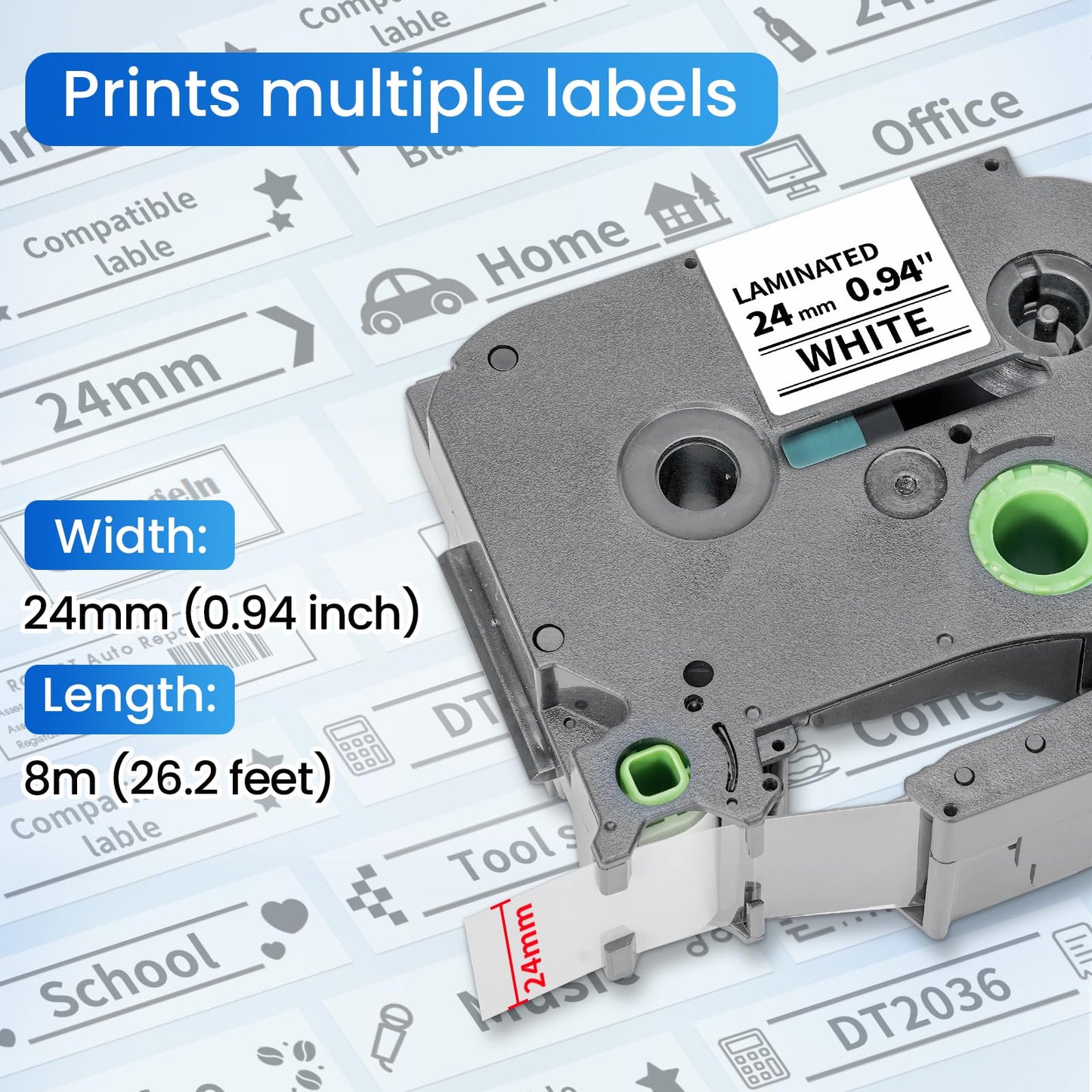 Label KINGDOM Compatible with Brother P Touch 24mm 0.94” TZe-251 TZ Tape, for PT-D610BT D600 700 P710BT PTP750W, 1” Laminated White Label Maker Tape Tze251, 10-Pack