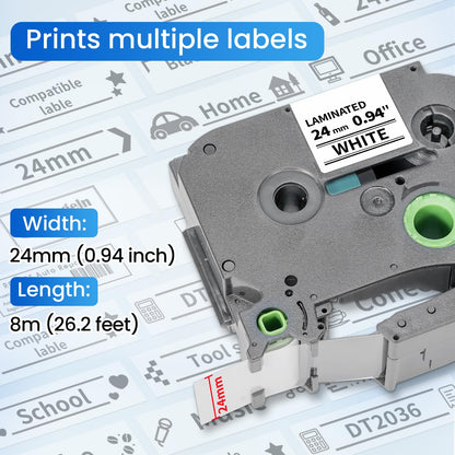 Label KINGDOM Compatible with Brother P Touch 24mm 0.94” TZe-251 TZ Tape, for PT-D610BT D600 700 P710BT PTP750W, 1” Laminated White Label Maker Tape Tze251, 10-Pack