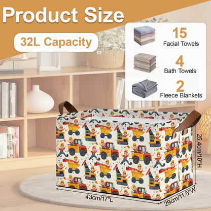 Oeaskly Storage Bins with Handles, Oxford Cloth Storage Basket with Sturdy Frame, Car Excavator Collapsible Organizer for Closet, Shelf, Clothes, Towels, Home Storage
