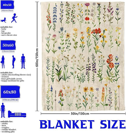 Wildflower Botanical Throw Blanket for Boys Girls Kids Adults Women, Fuzzy Warm Soft Cozy Flannel Blankets Gifts for Bedroom, Couch, Travel, Home Decor 40x50 in