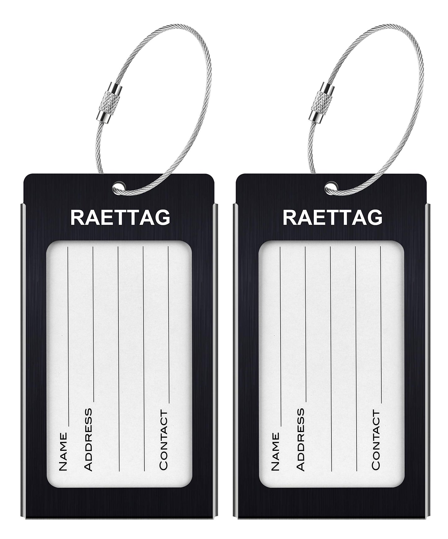 WeBravery Luggage Tags Metal Suitcase Tags Travel Bag ID Identifier Luggage Tag (Black 2-Pack)
