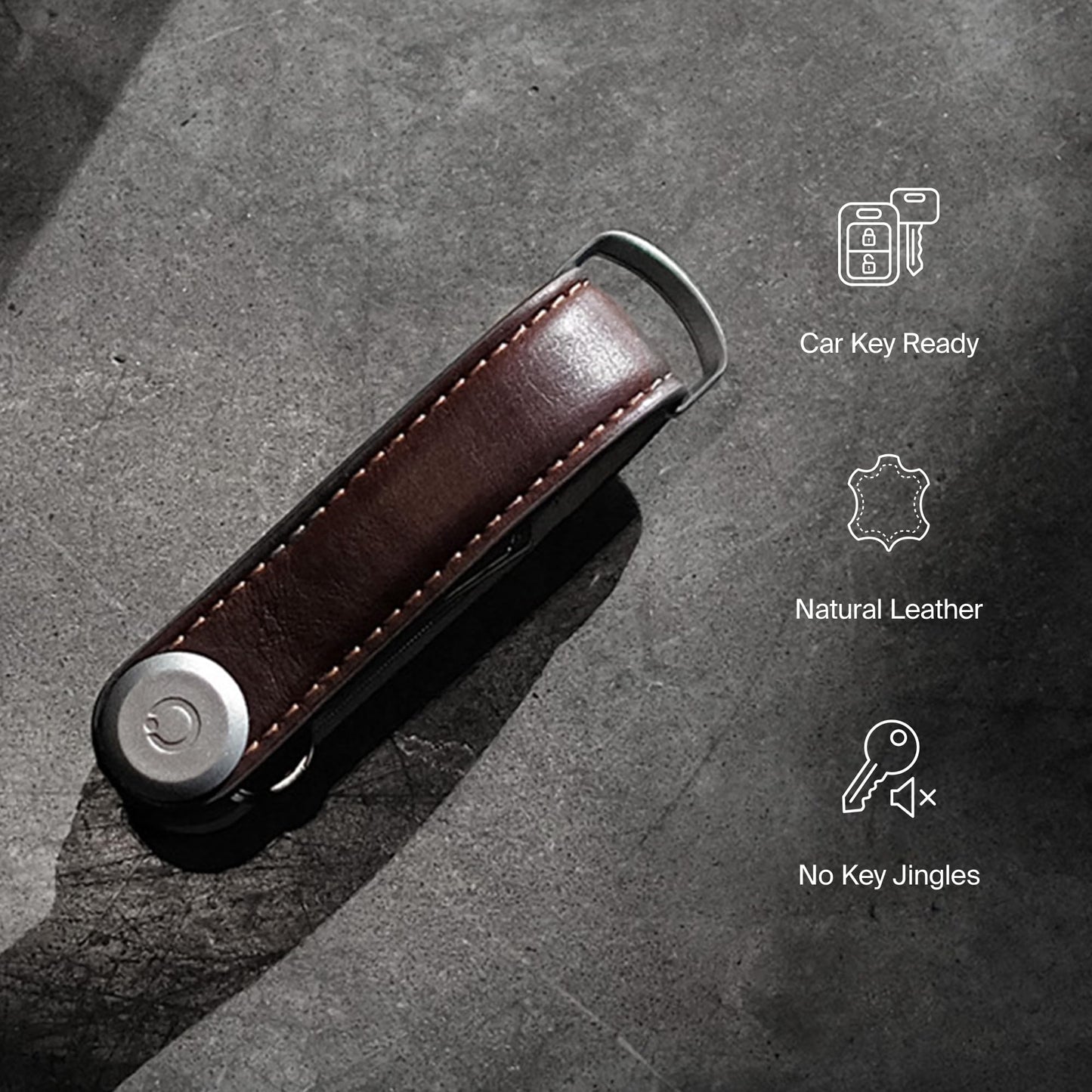 orbitkey Leather Key Organizer | Durable, Stainless Steel Locking Mechanism, Slim & Quiet Profile | Holds up to 7 Keys, Espresso with Brown Stitching