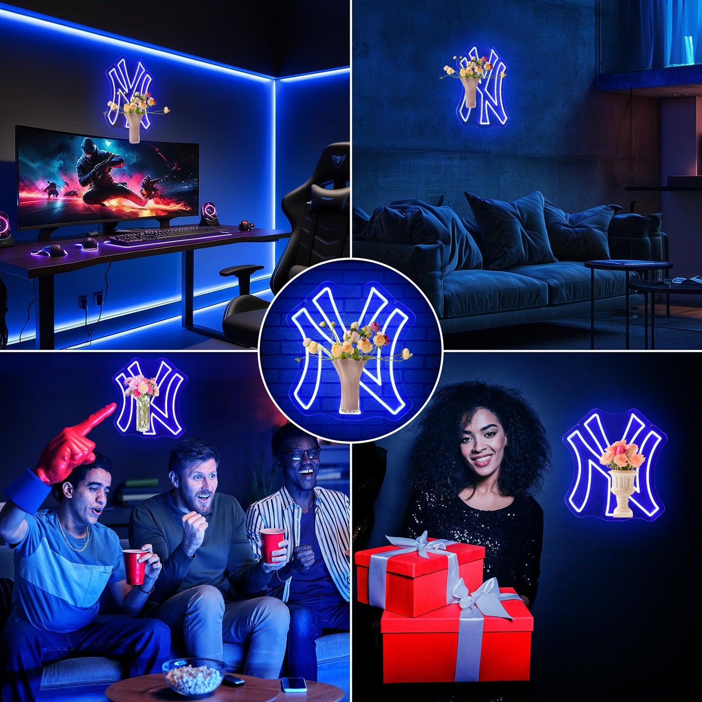 NY Baseball Neon Sign, New York Cool Light Up Dimmable NY Team Logo Hanging Led Neon Sign for Wall Decor, Bedroom, Party, Man Cave, Bedroom, Game Room Deco, Birthday Christmas Gift for Boys Fans (Blue)